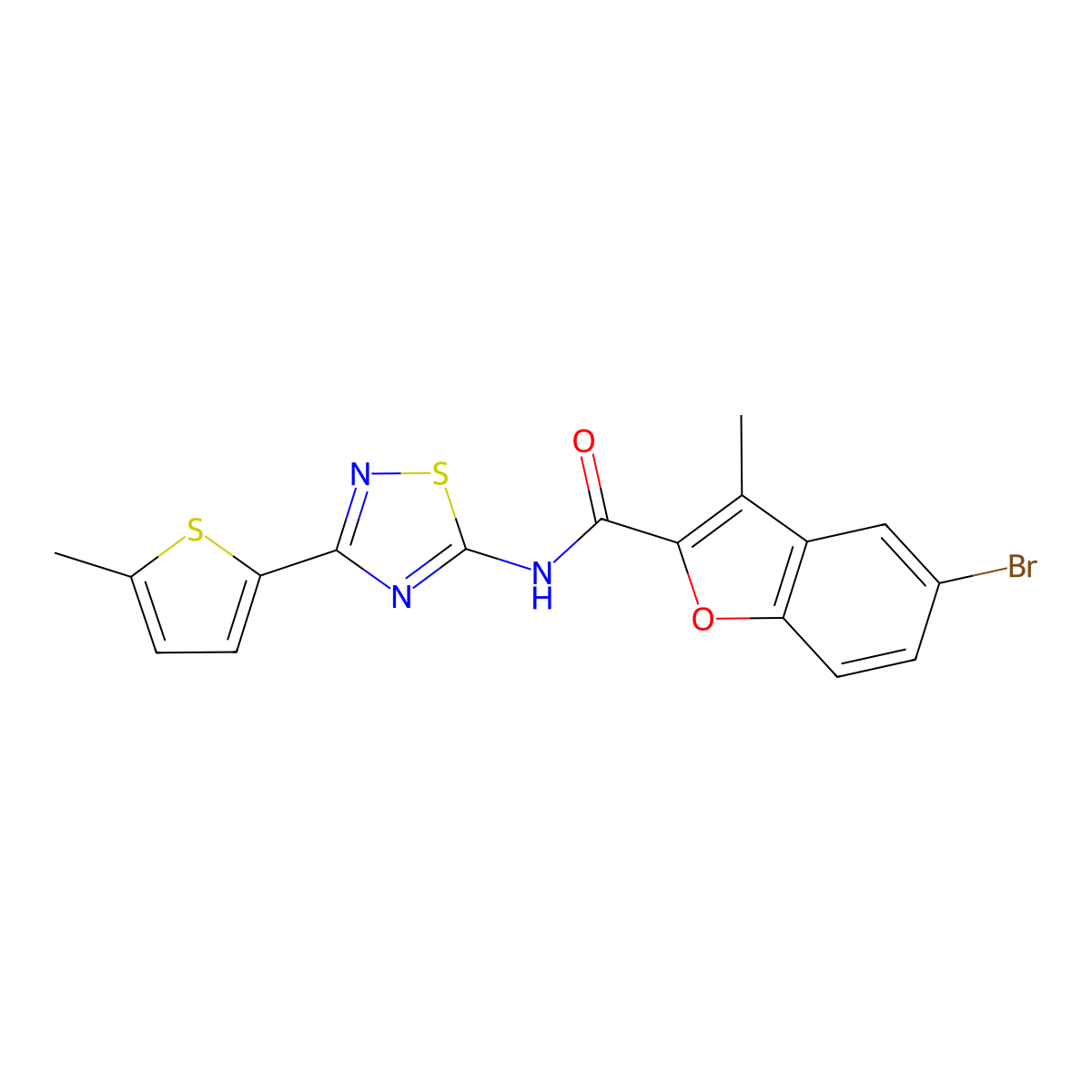 5-bromo-3-methyl-N-[3-(5-methylthiophen-2-yl)-1,2,4-thiadiazol-5-yl]-1-benzofuran-2-carboxamide molecular structure, CAS 1018051-46-1