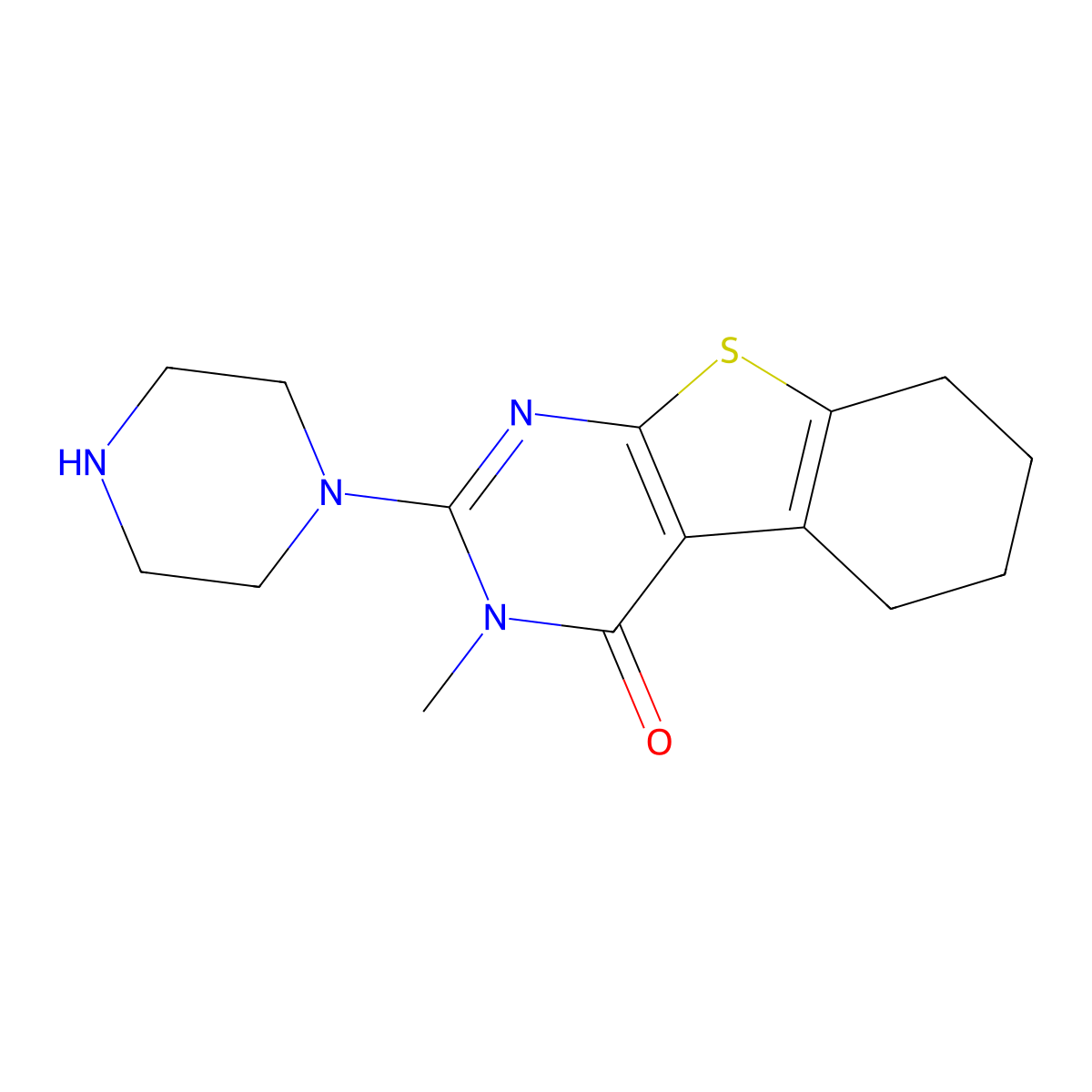 4-Methyl-5-(piperazin-1-yl)-8-thia-4,6-diazatricyclo[7.4.0.0^{2,7}]trideca-1(9),2(7),5-trien-3-one molecular structure, CAS 1018051-95-0