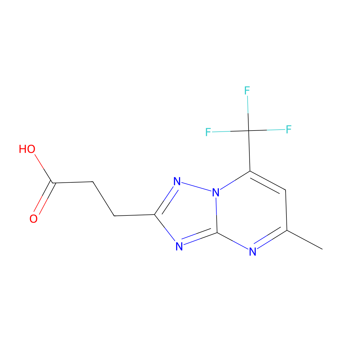 3-[5-Methyl-7-(trifluoromethyl)-[1,2,4]triazolo[1,5-a]pyrimidin-2-yl]propanoic acid molecular structure, CAS 1018052-06-6