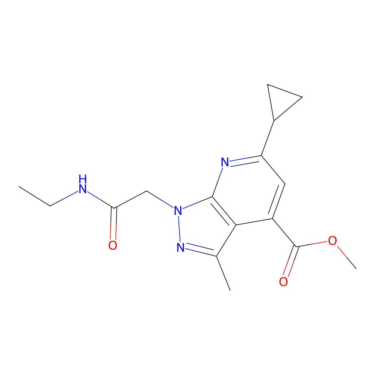 methyl 6-cyclopropyl-1-[2-(ethylamino)-2-oxoethyl]-3-methyl-1H-pyrazolo[3,4-b]pyridine-4-carboxylate molecular structure, CAS 1018052-08-8