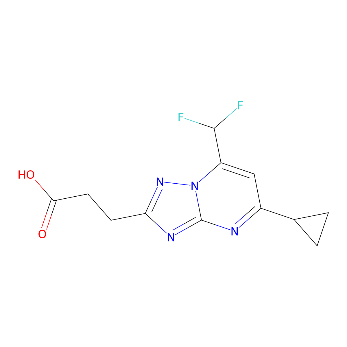 3-[5-Cyclopropyl-7-(difluoromethyl)-[1,2,4]triazolo[1,5-a]pyrimidin-2-yl]propanoic acid molecular structure, CAS 1018052-21-5