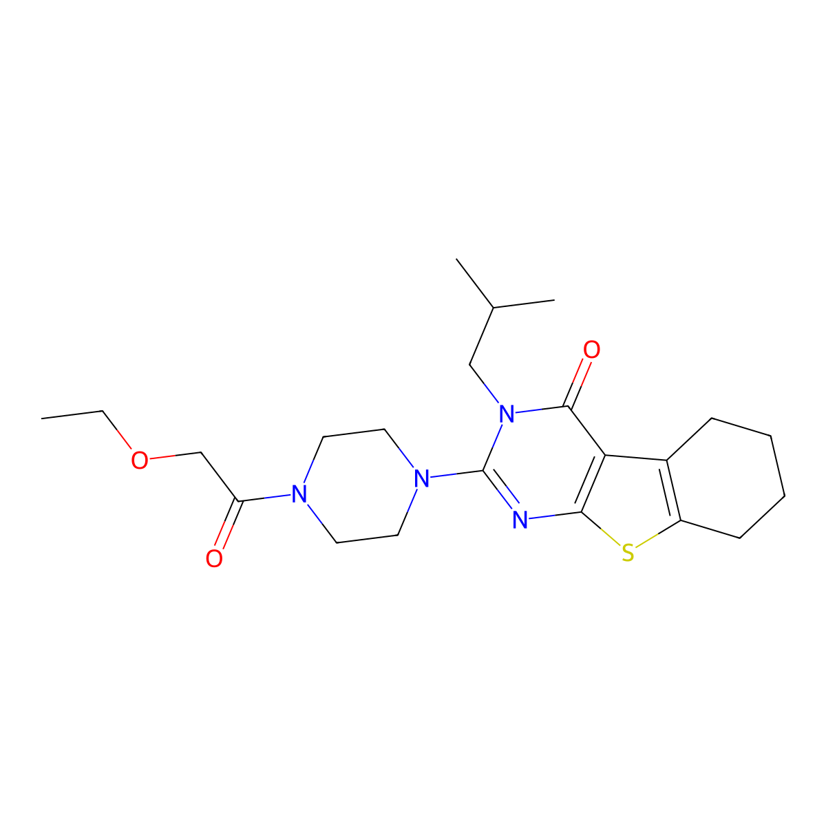 2-[4-(ethoxyacetyl)piperazin-1-yl]-3-(2-methylpropyl)-5,6,7,8-tetrahydro[1]benzothieno[2,3-d]pyrimidin-4(3H)-one molecular structure, CAS 1018052-24-8