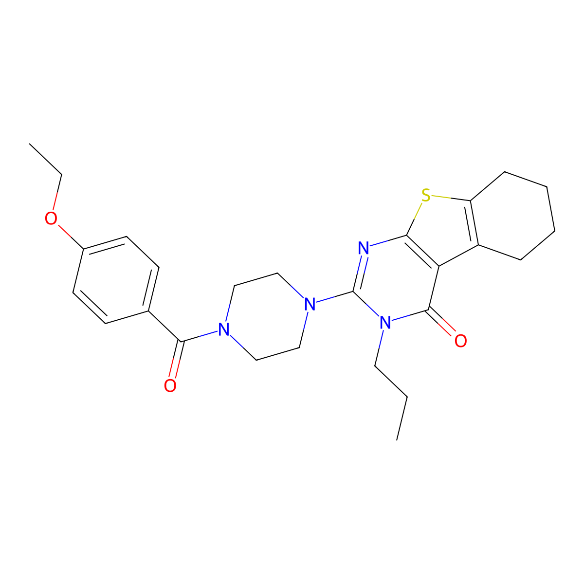 2-{4-[(4-ethoxyphenyl)carbonyl]piperazin-1-yl}-3-propyl-5,6,7,8-tetrahydro[1]benzothieno[2,3-d]pyrimidin-4(3H)-one molecular structure, CAS 1018052-56-6