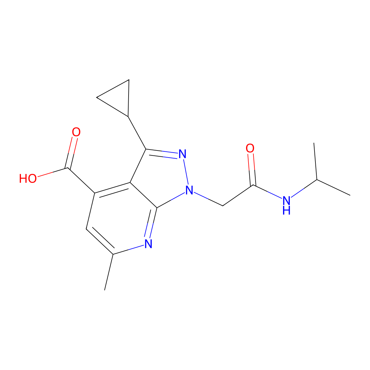 3-Cyclopropyl-1-(2-(isopropylamino)-2-oxoethyl)-6-methyl-1H-pyrazolo[3,4-b]pyridine-4-carboxylic acid molecular structure, CAS 1018052-62-4