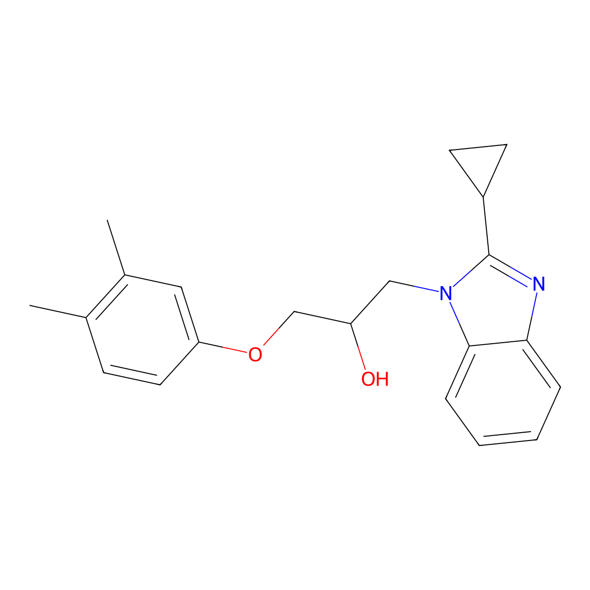 3-(3,4-Dimethylphenoxy)-1-(2-cyclopropylbenzimidazolyl)propan-2-ol molecular structure, CAS 1018052-71-5