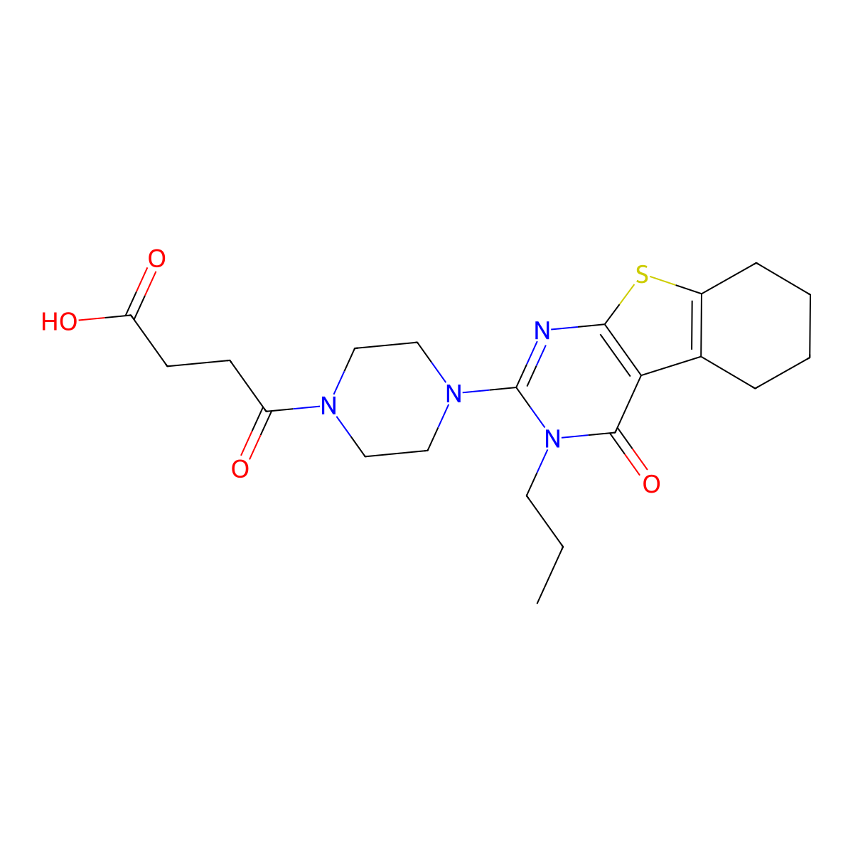 4-Oxo-4-(4-(4-oxo-3-propyl-3,4,5,6,7,8-hexahydrobenzo[4,5]thieno[2,3-d]pyrimidin-2-yl)piperazin-1-yl)butanoic acid molecular structure, CAS 1018052-86-2