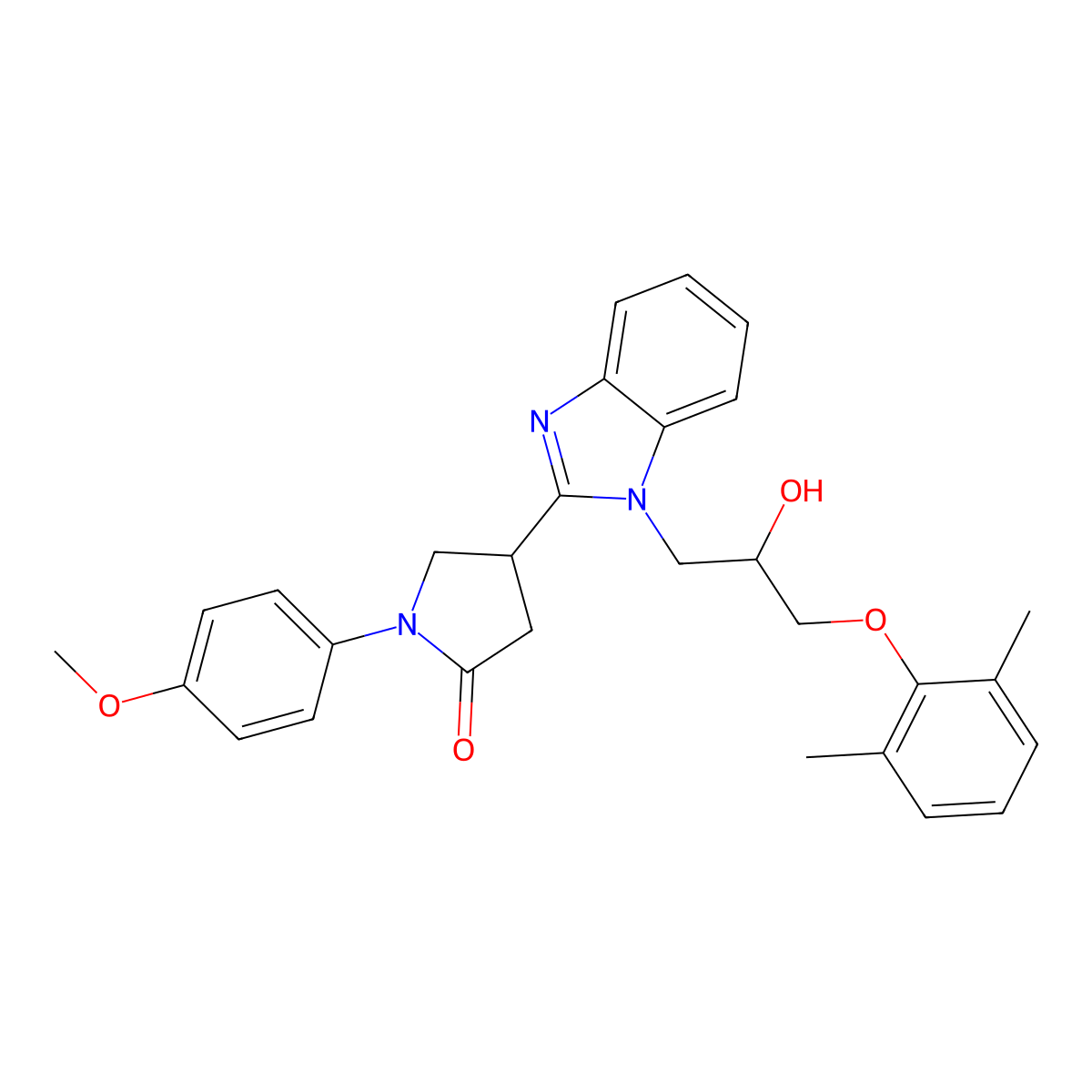 4-{1-[3-(2,6-dimethylphenoxy)-2-hydroxypropyl]-1H-benzimidazol-2-yl}-1-(4-methoxyphenyl)pyrrolidin-2-one molecular structure, CAS 1018052-94-2