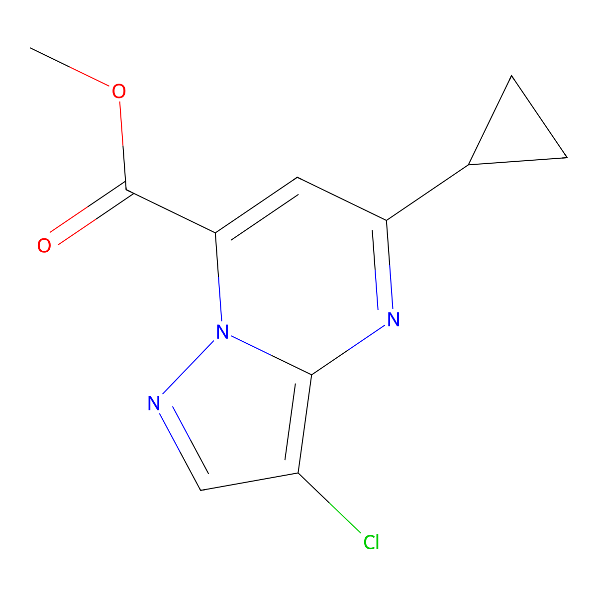 Methyl 3-chloro-5-cyclopropylpyrazolo[1,5-a]pyrimidine-7-carboxylate molecular structure, CAS 1018053-16-1