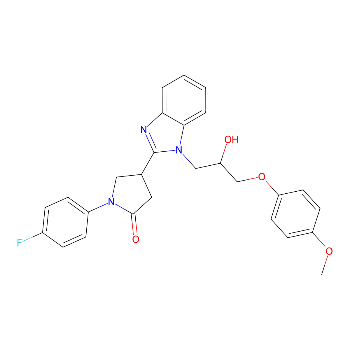 1-(4-fluorophenyl)-4-{1-[2-hydroxy-3-(4-methoxyphenoxy)propyl]-1H-benzimidazol-2-yl}pyrrolidin-2-one molecular structure, CAS 1018053-26-3