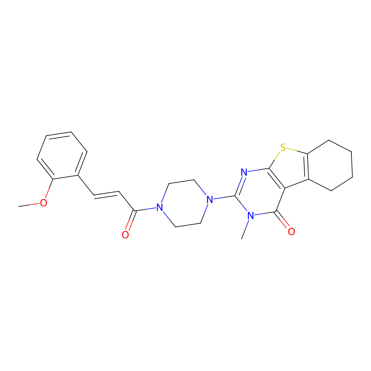 5,6,7,8-Tetrahydro-2-[4-[3-(2-methoxyphenyl)-1-oxo-2-propen-1-yl]-1-piperazinyl]-3-methyl[1]benzothieno[2,3-d]pyrimidin-4(3H)-one molecular structure, CAS 1018053-33-2