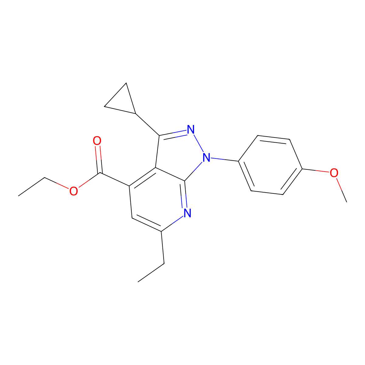ethyl 3-cyclopropyl-6-ethyl-1-(4-methoxyphenyl)-1H-pyrazolo[3,4-b]pyridine-4-carboxylate molecular structure, CAS 1018053-38-7