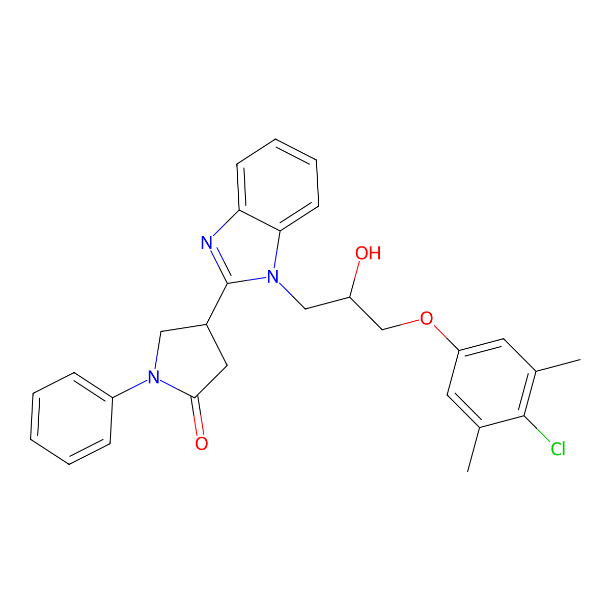 4-{1-[3-(4-chloro-3,5-dimethylphenoxy)-2-hydroxypropyl]-1H-benzimidazol-2-yl}-1-phenylpyrrolidin-2-one molecular structure, CAS 1018053-50-3