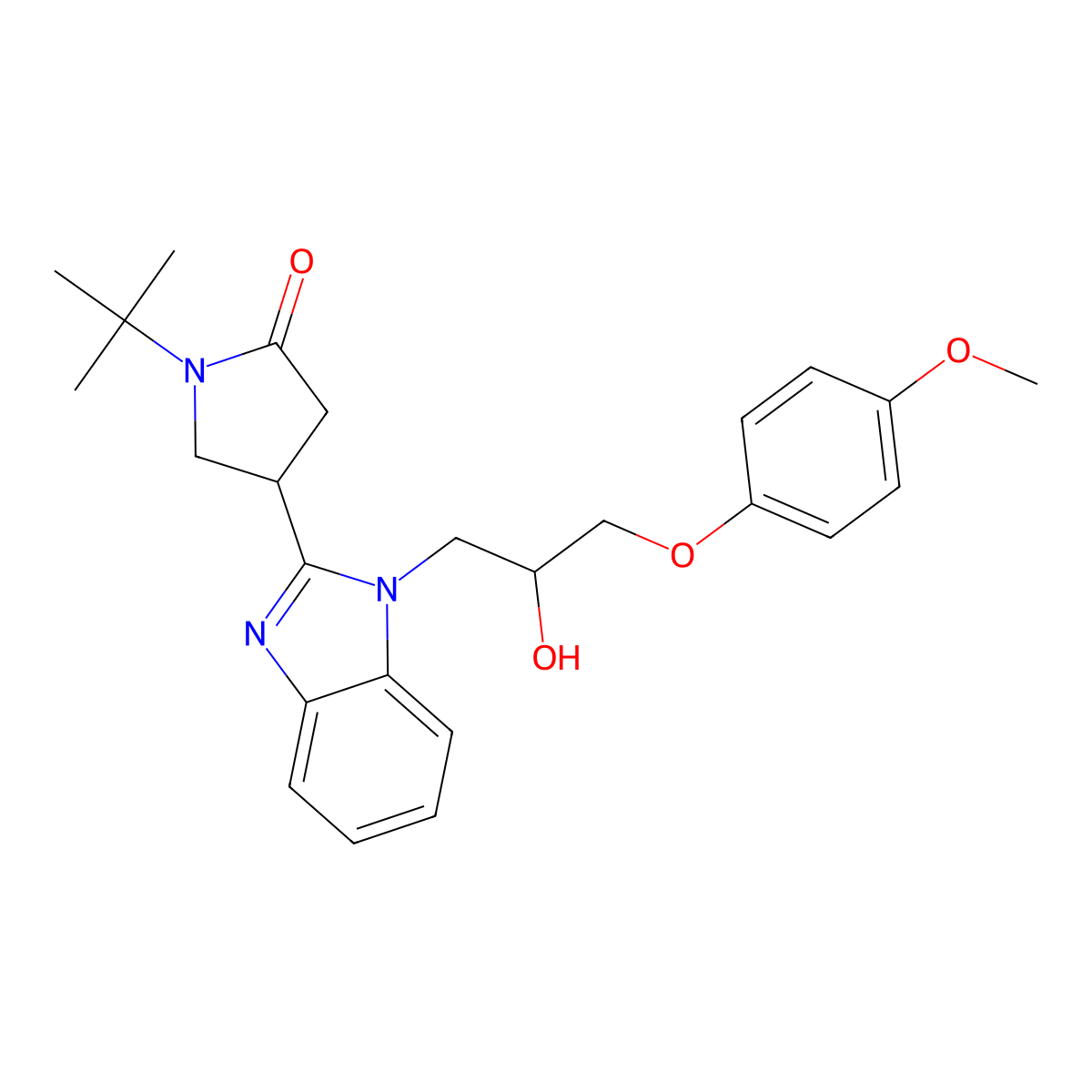 1-tert-butyl-4-{1-[2-hydroxy-3-(4-methoxyphenoxy)propyl]-1H-benzimidazol-2-yl}pyrrolidin-2-one molecular structure, CAS 1018053-58-1