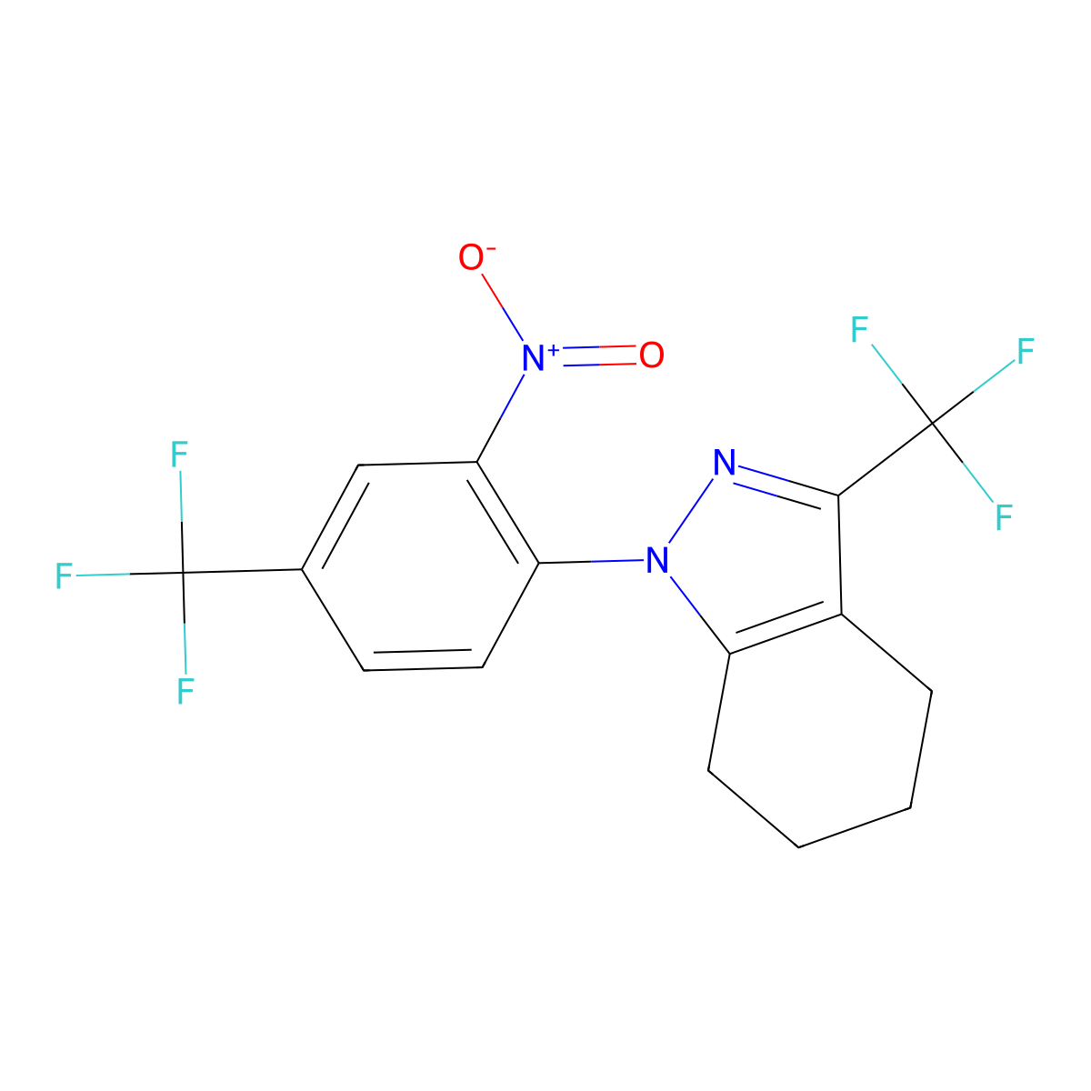 1-[2-nitro-4-(trifluoromethyl)phenyl]-3-(trifluoromethyl)-4,5,6,7-tetrahydro-1H-indazole molecular structure, CAS 1018053-64-9