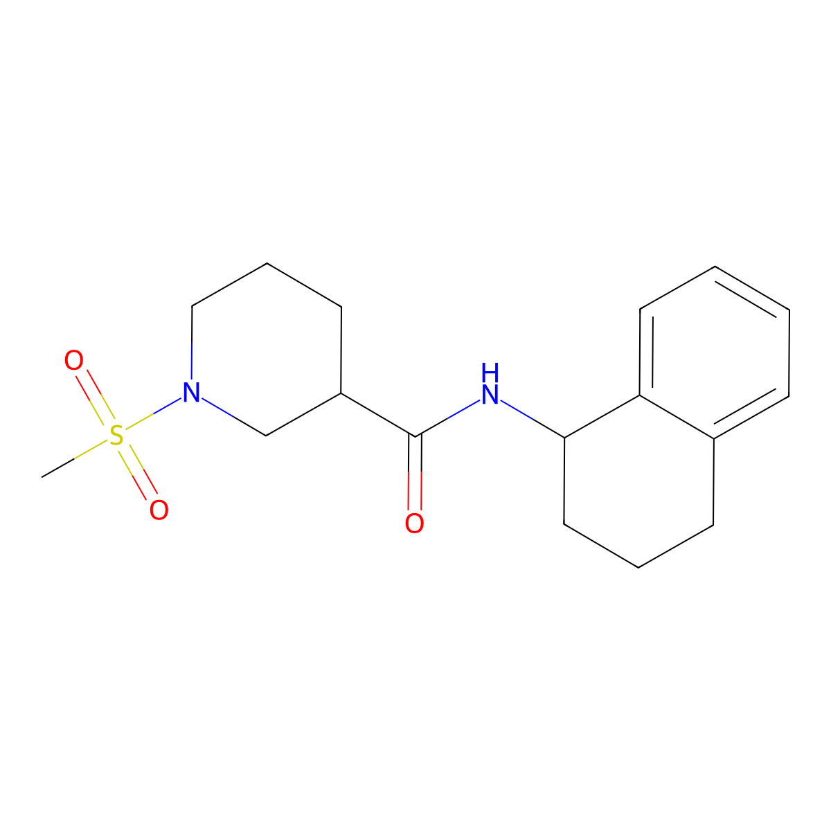 1-(methylsulfonyl)-N-(1,2,3,4-tetrahydronaphthalen-1-yl)piperidine-3-carboxamide molecular structure, CAS 1018055-00-9