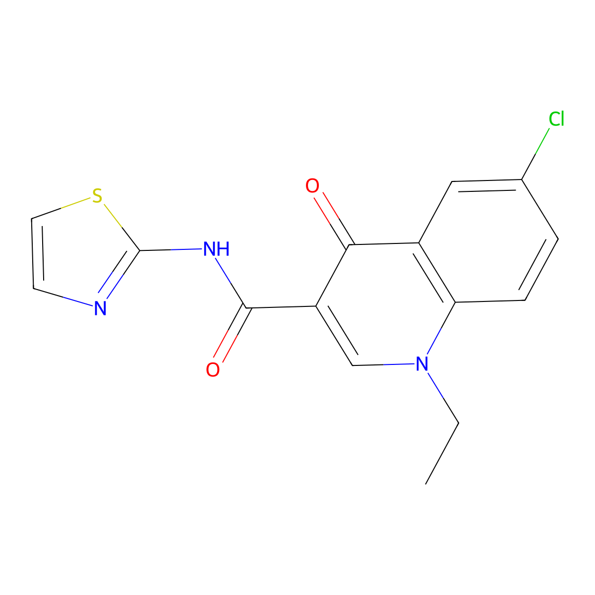 6-chloro-1-ethyl-4-oxo-N-(1,3-thiazol-2-yl)quinoline-3-carboxamide molecular structure, CAS 1018056-71-7