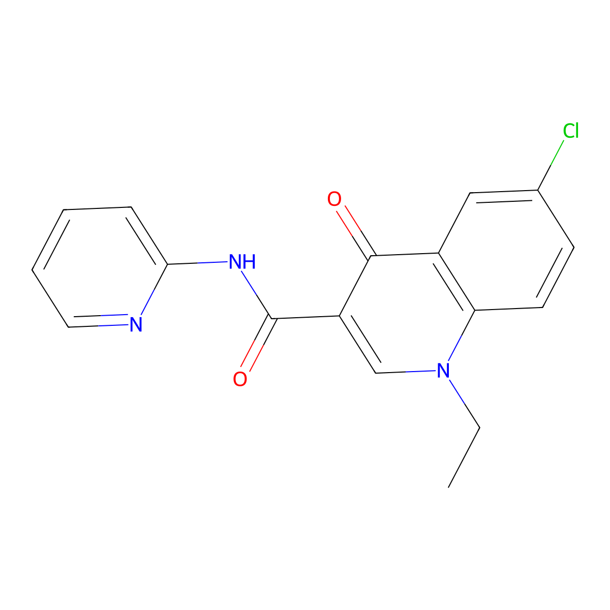 6-chloro-1-ethyl-4-oxo-N-(pyridin-2-yl)-1,4-dihydroquinoline-3-carboxamide molecular structure, CAS 1018056-78-4