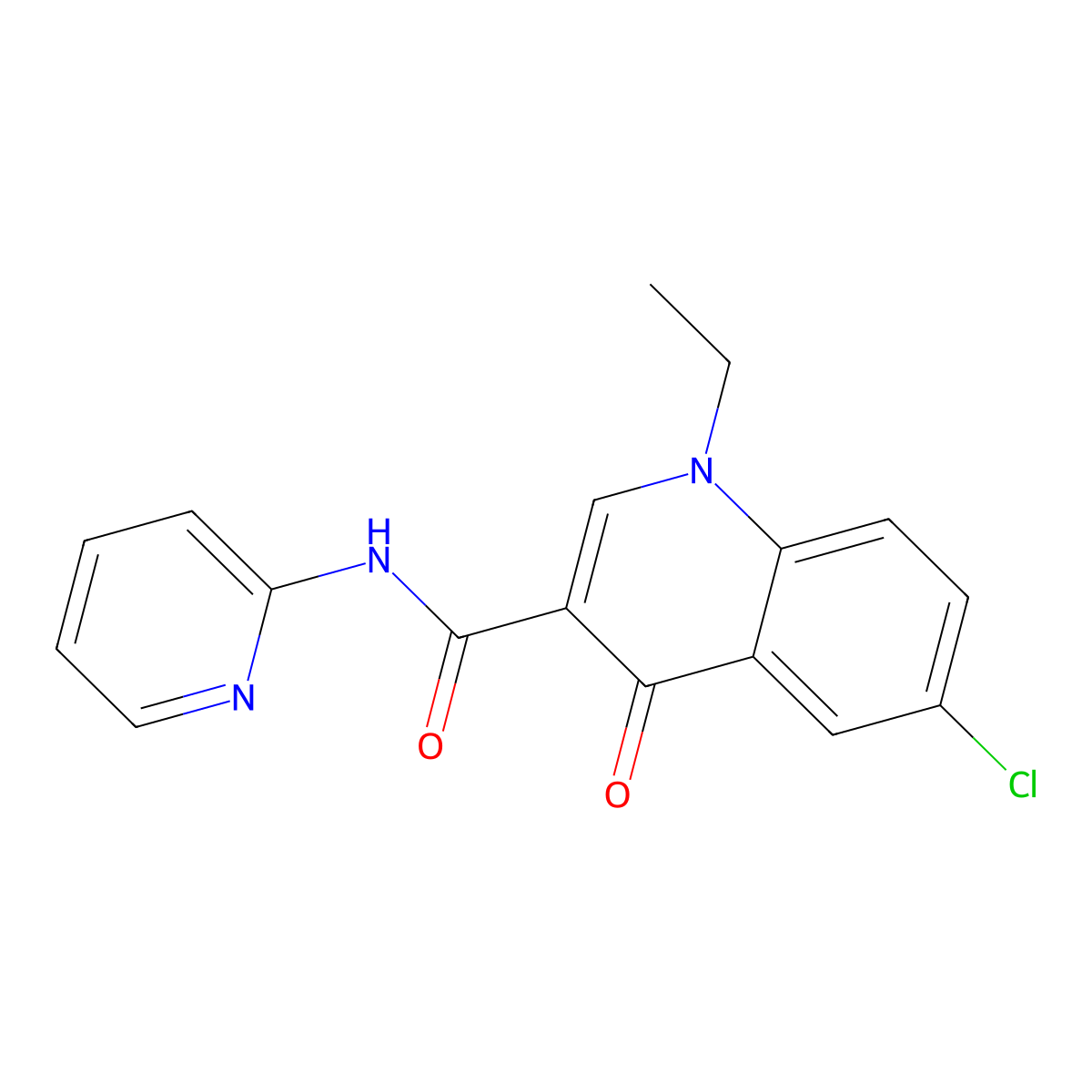 6-chloro-1-ethyl-4-oxo-N-(pyridin-2-yl)-1,4-dihydroquinoline-3-carboxamide molecular structure, CAS 1018056-78-4