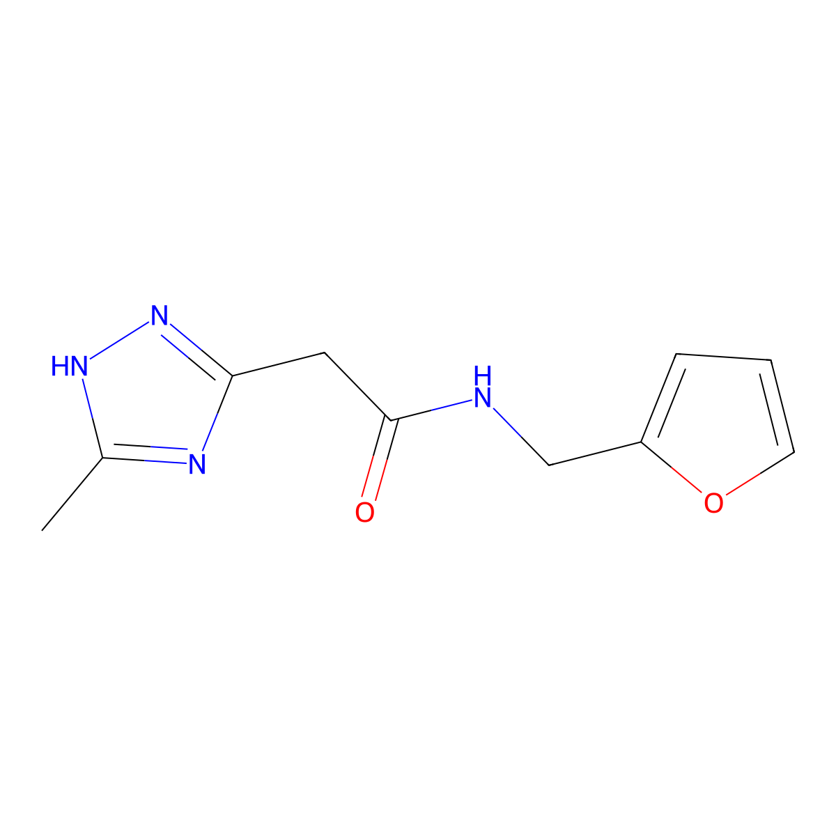 N-(furan-2-ylmethyl)-2-(3-methyl-1H-1,2,4-triazol-5-yl)acetamide molecular structure, CAS 1018057-10-7