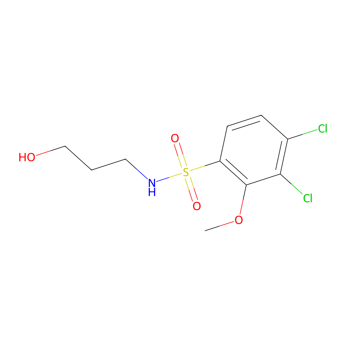 3,4-dichloro-N-(3-hydroxypropyl)-2-methoxybenzenesulfonamide molecular structure, CAS 1018057-75-4