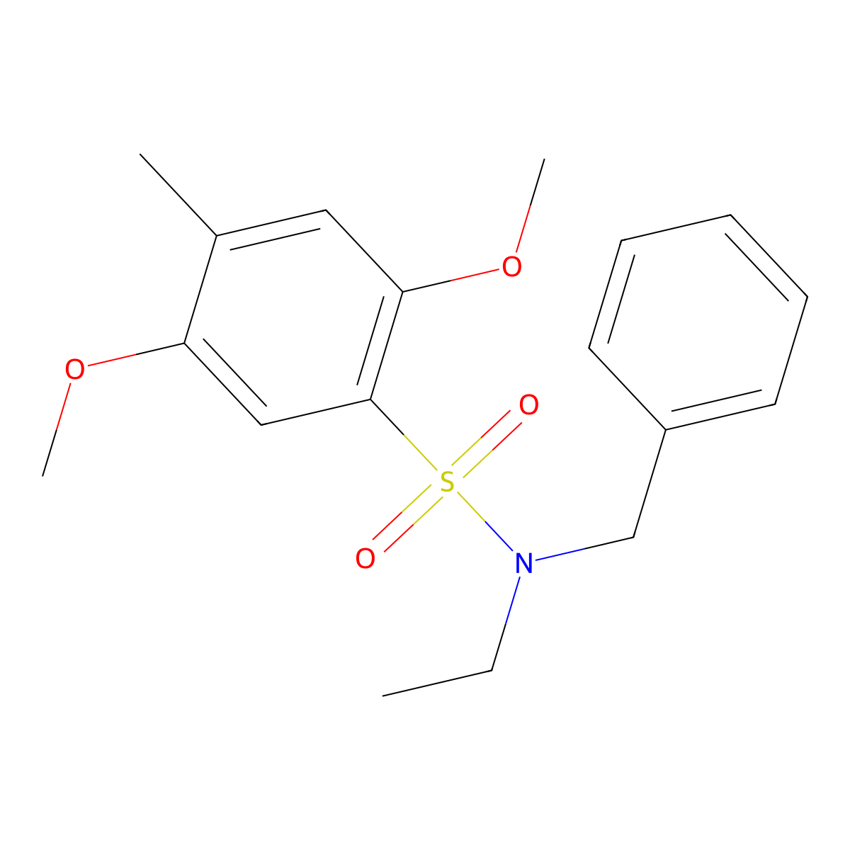 N-benzyl-N-ethyl-2,5-dimethoxy-4-methylbenzenesulfonamide molecular structure, CAS 1018058-55-3