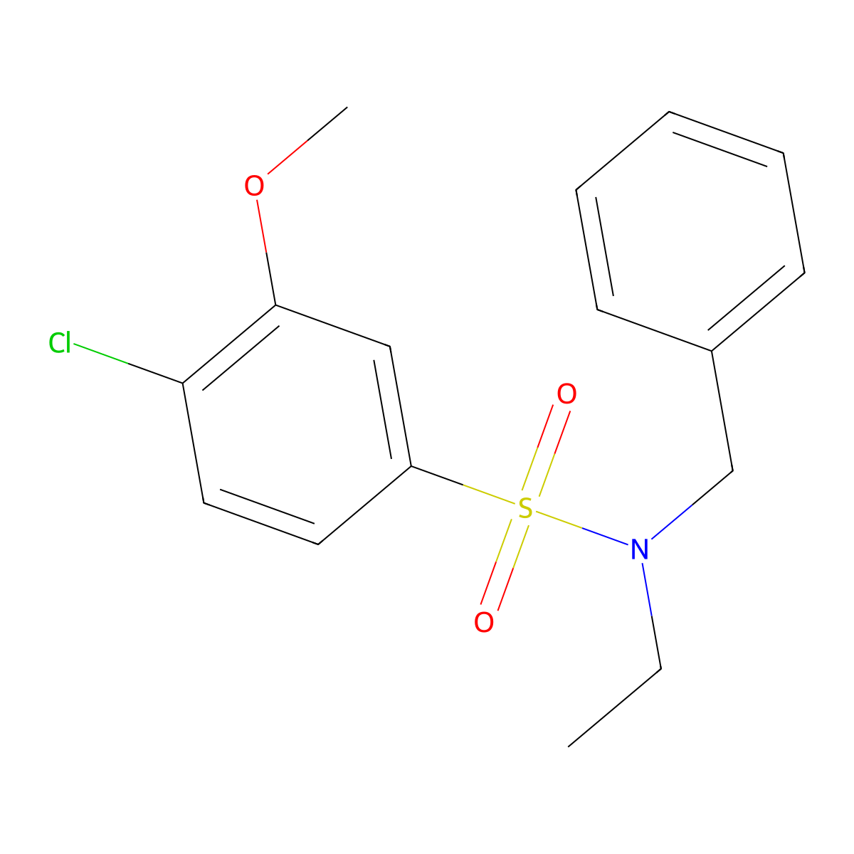 N-benzyl-4-chloro-N-ethyl-3-methoxybenzene-1-sulfonamide molecular structure, CAS 1018058-67-7