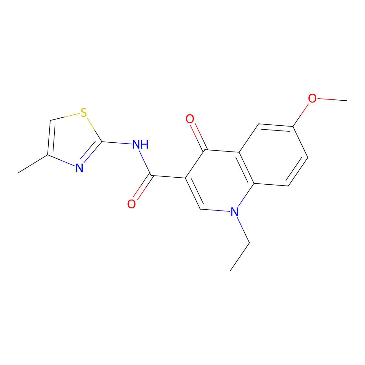 1-ethyl-6-methoxy-N-(4-methylthiazol-2-yl)-4-oxo-1,4-dihydroquinoline-3-carboxamide molecular structure, CAS 1018058-76-8