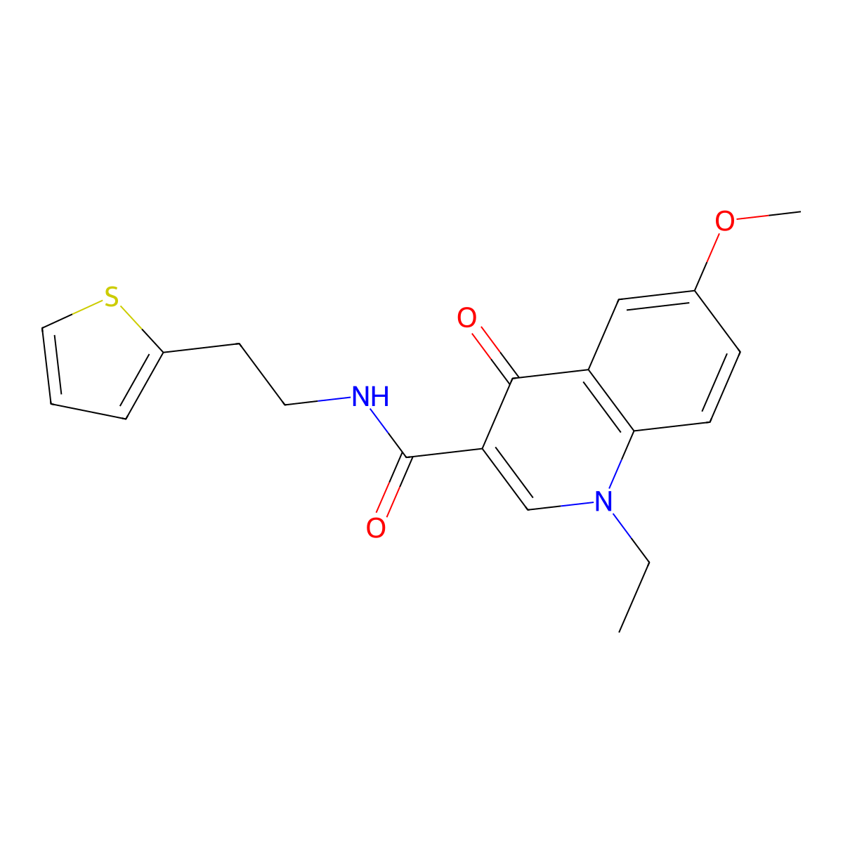 1-ethyl-6-methoxy-4-oxo-N-(2-(thiophen-2-yl)ethyl)-1,4-dihydroquinoline-3-carboxamide molecular structure, CAS 1018058-97-3