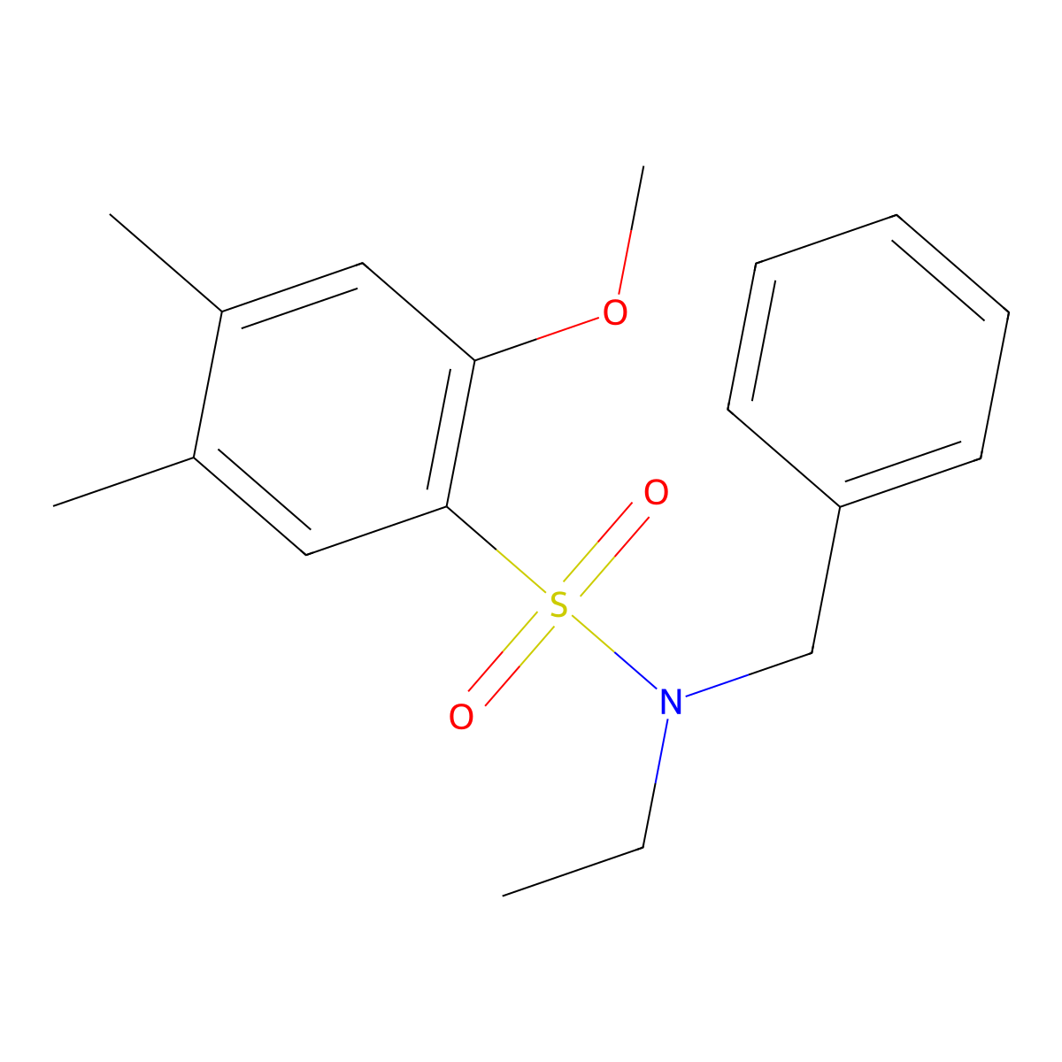 N-benzyl-N-ethyl-2-methoxy-4,5-dimethylbenzenesulfonamide molecular structure, CAS 1018059-14-7