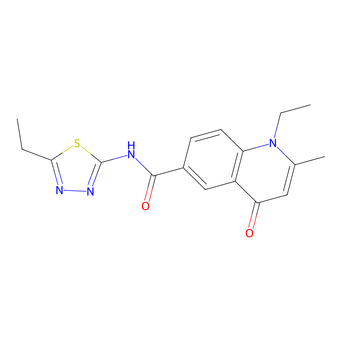1-ethyl-N-(5-ethyl-1,3,4-thiadiazol-2-yl)-2-methyl-4-oxo-1,4-dihydroquinoline-6-carboxamide molecular structure, CAS 1018059-69-2
