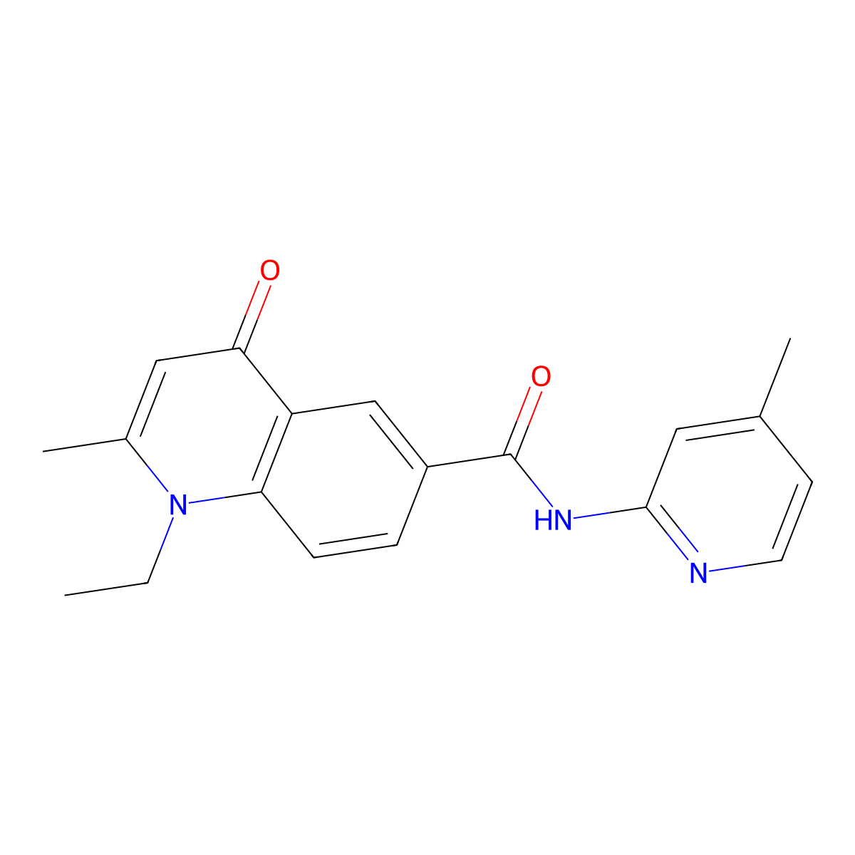1-ethyl-2-methyl-N-(4-methylpyridin-2-yl)-4-oxo-1,4-dihydroquinoline-6-carboxamide molecular structure, CAS 1018059-96-5