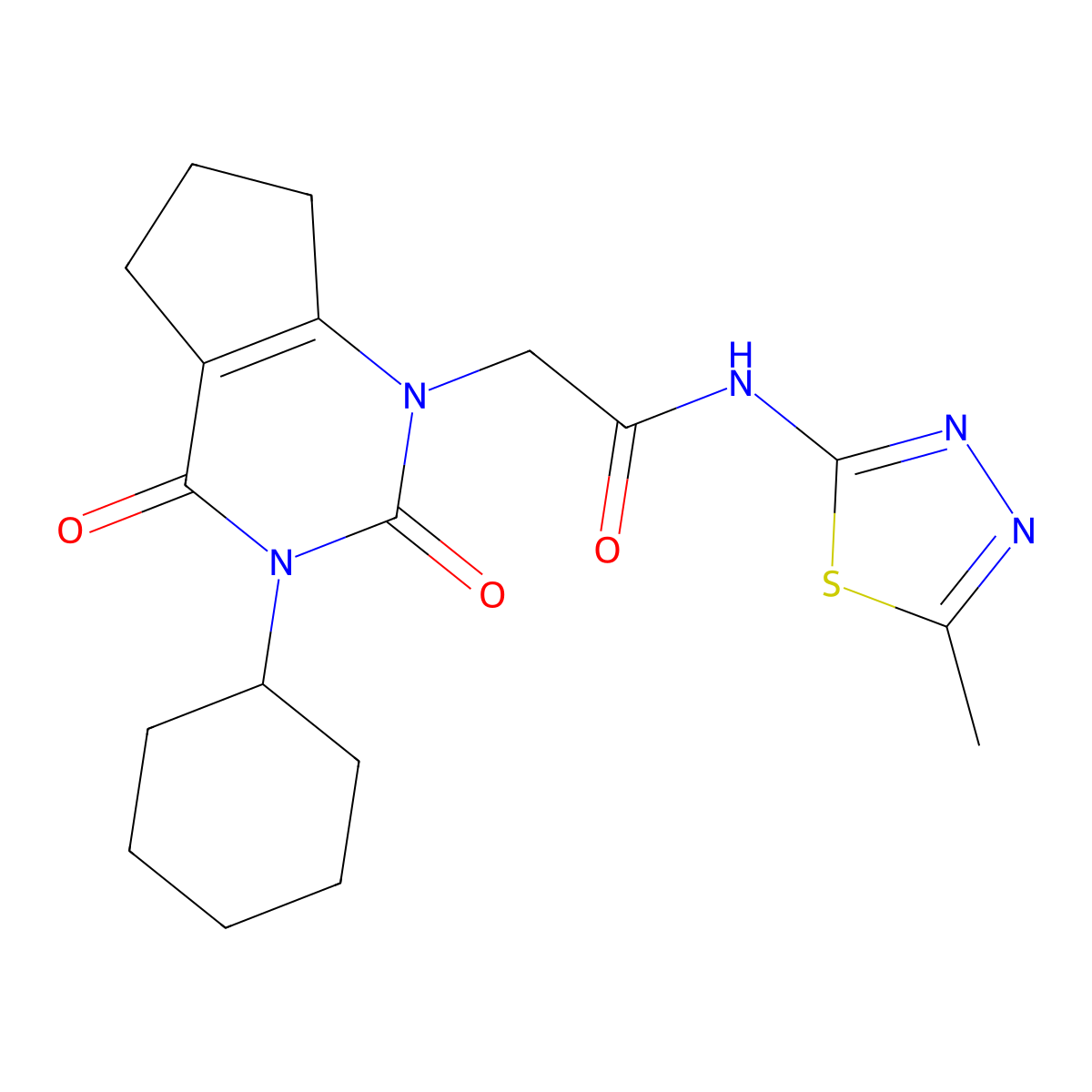 2-(3-cyclohexyl-2,4-dioxo-2,3,4,5,6,7-hexahydro-1H-cyclopenta[d]pyrimidin-1-yl)-N-(5-methyl-1,3,4-thiadiazol-2-yl)acetamide molecular structure, CAS 1018061-88-5
