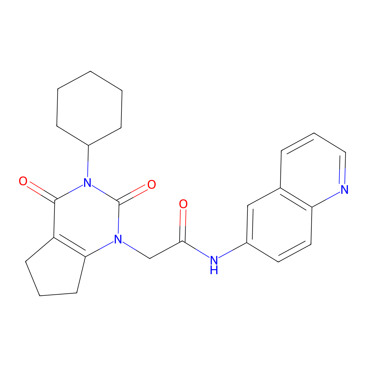 2-(3-cyclohexyl-2,4-dioxo-2,3,4,5,6,7-hexahydro-1H-cyclopenta[d]pyrimidin-1-yl)-N-(quinolin-6-yl)acetamide molecular structure, CAS 1018062-19-5
