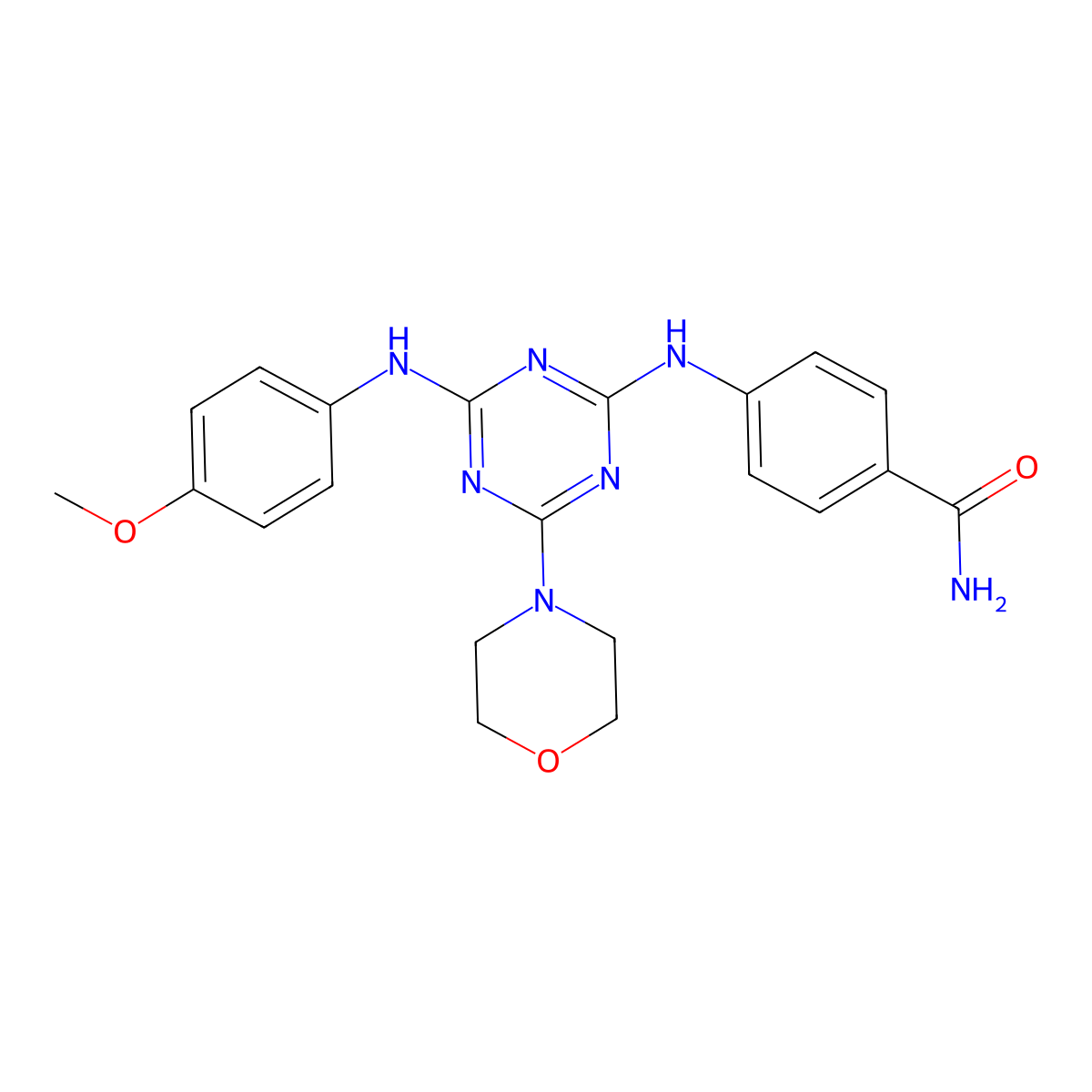 4-((4-((4-Methoxyphenyl)amino)-6-morpholino-1,3,5-triazin-2-yl)amino)benzamide molecular structure, CAS 1018062-38-8