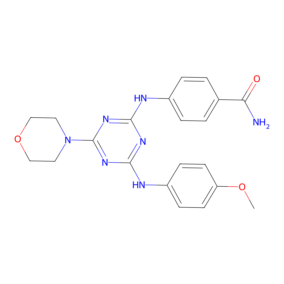 4-((4-((4-Methoxyphenyl)amino)-6-morpholino-1,3,5-triazin-2-yl)amino)benzamide molecular structure, CAS 1018062-38-8