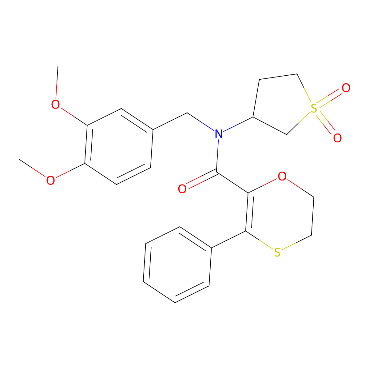 N-(3,4-dimethoxybenzyl)-N-(1,1-dioxidotetrahydrothiophen-3-yl)-3-phenyl-5,6-dihydro-1,4-oxathiine-2-carboxamide molecular structure, CAS 1018067-46-3