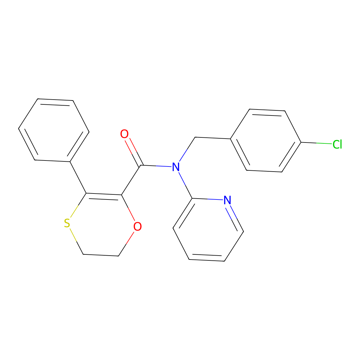 N-(4-chlorobenzyl)-3-phenyl-N-(pyridin-2-yl)-5,6-dihydro-1,4-oxathiine-2-carboxamide molecular structure, CAS 1018067-53-2