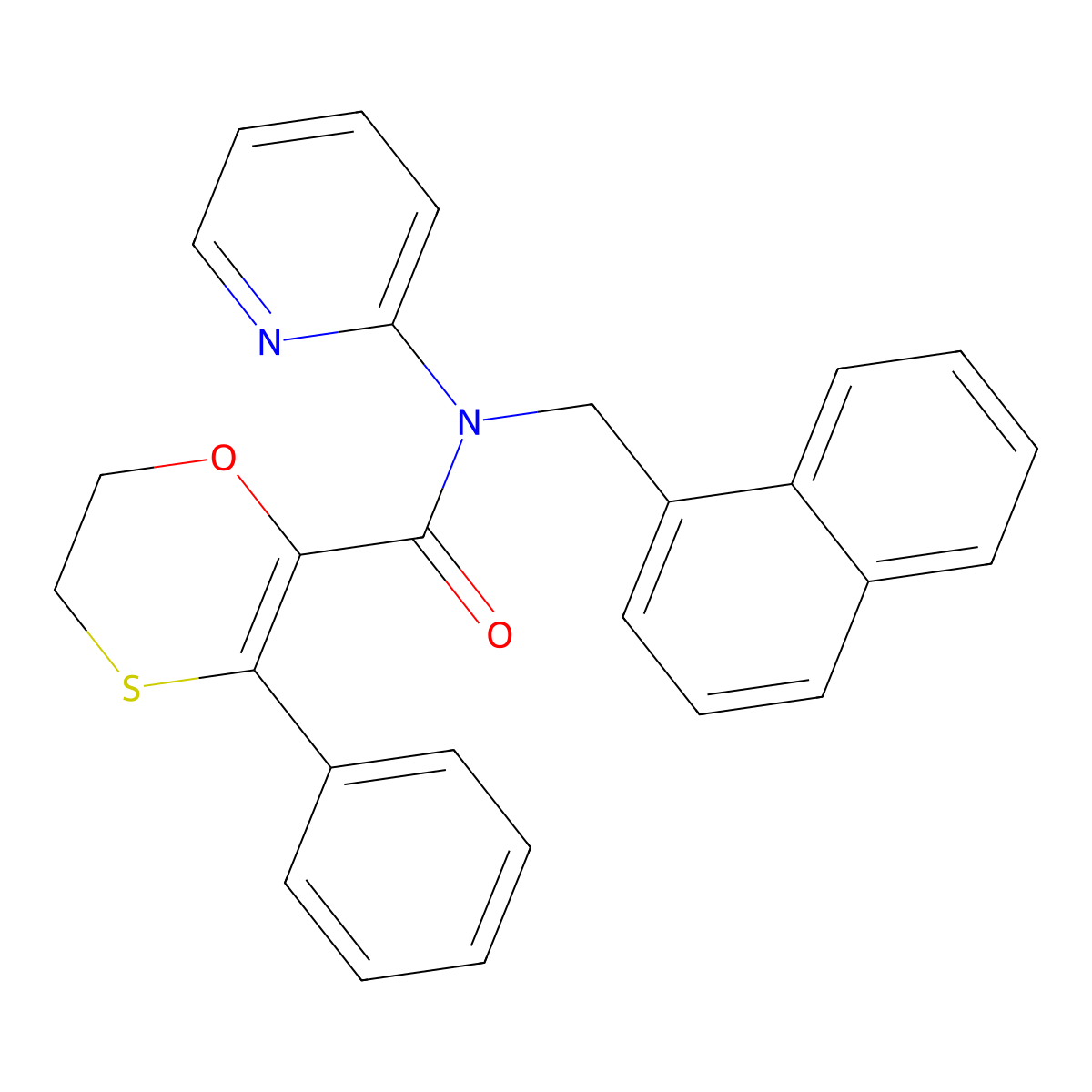 N-(naphthalen-1-ylmethyl)-3-phenyl-N-(pyridin-2-yl)-5,6-dihydro-1,4-oxathiine-2-carboxamide molecular structure, CAS 1018067-59-8