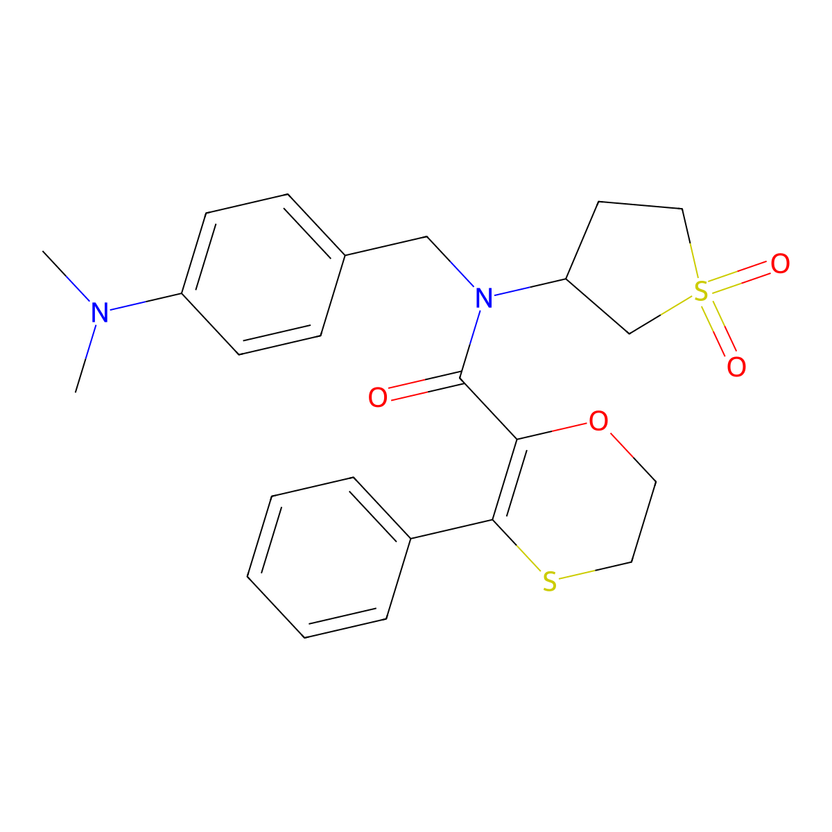 N-[4-(dimethylamino)benzyl]-N-(1,1-dioxidotetrahydrothiophen-3-yl)-3-phenyl-5,6-dihydro-1,4-oxathiine-2-carboxamide molecular structure, CAS 1018067-65-6