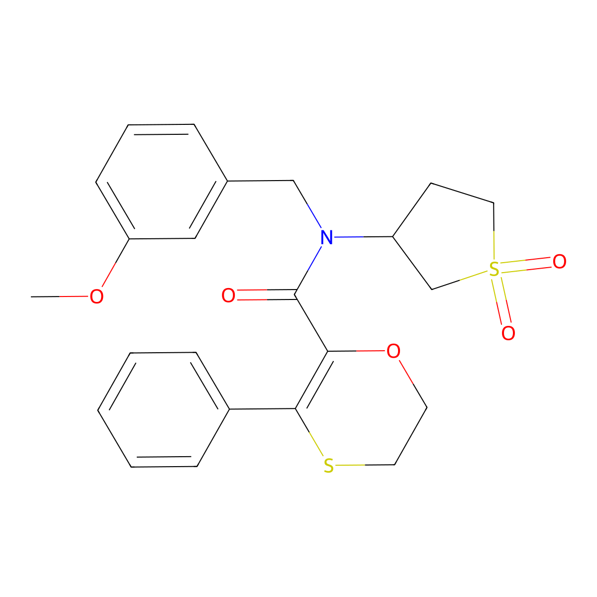 N-(1,1-dioxidotetrahydrothiophen-3-yl)-N-(3-methoxybenzyl)-3-phenyl-5,6-dihydro-1,4-oxathiine-2-carboxamide molecular structure, CAS 1018067-72-5