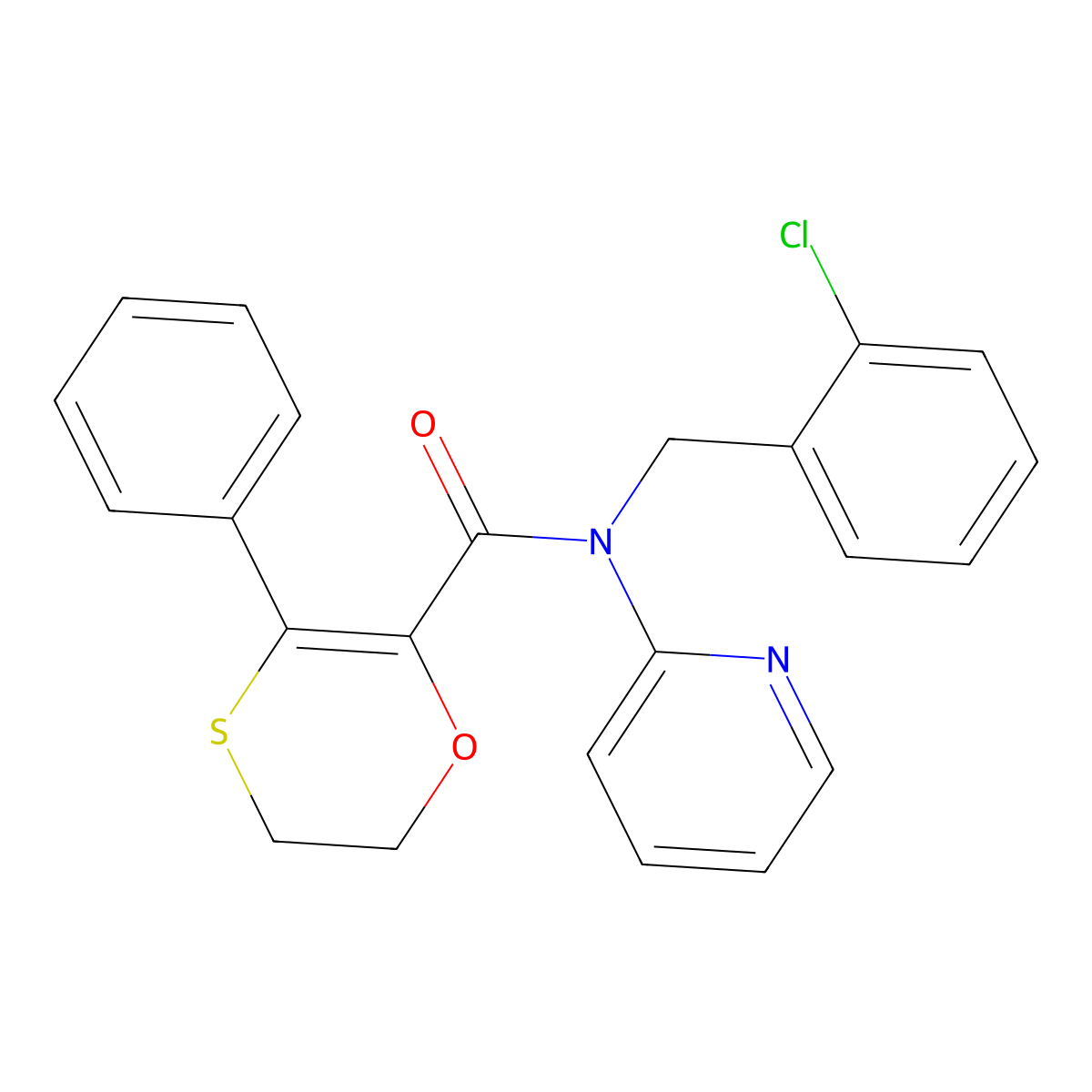 N-(2-chlorobenzyl)-3-phenyl-N-(pyridin-2-yl)-5,6-dihydro-1,4-oxathiine-2-carboxamide molecular structure, CAS 1018067-79-2