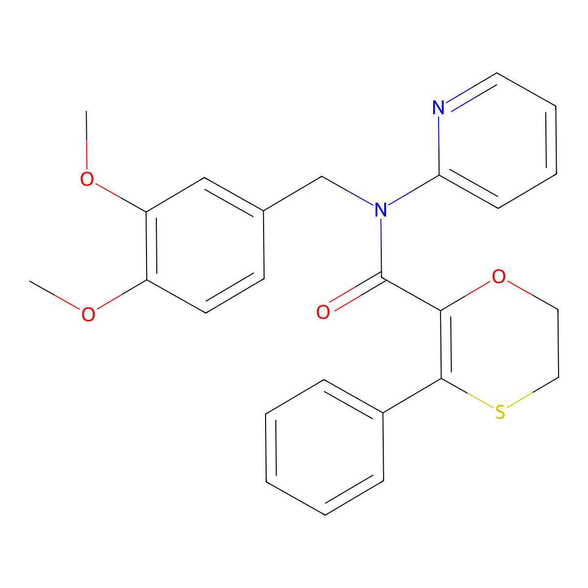 N-(3,4-dimethoxybenzyl)-3-phenyl-N-(pyridin-2-yl)-5,6-dihydro-1,4-oxathiine-2-carboxamide molecular structure, CAS 1018067-85-0