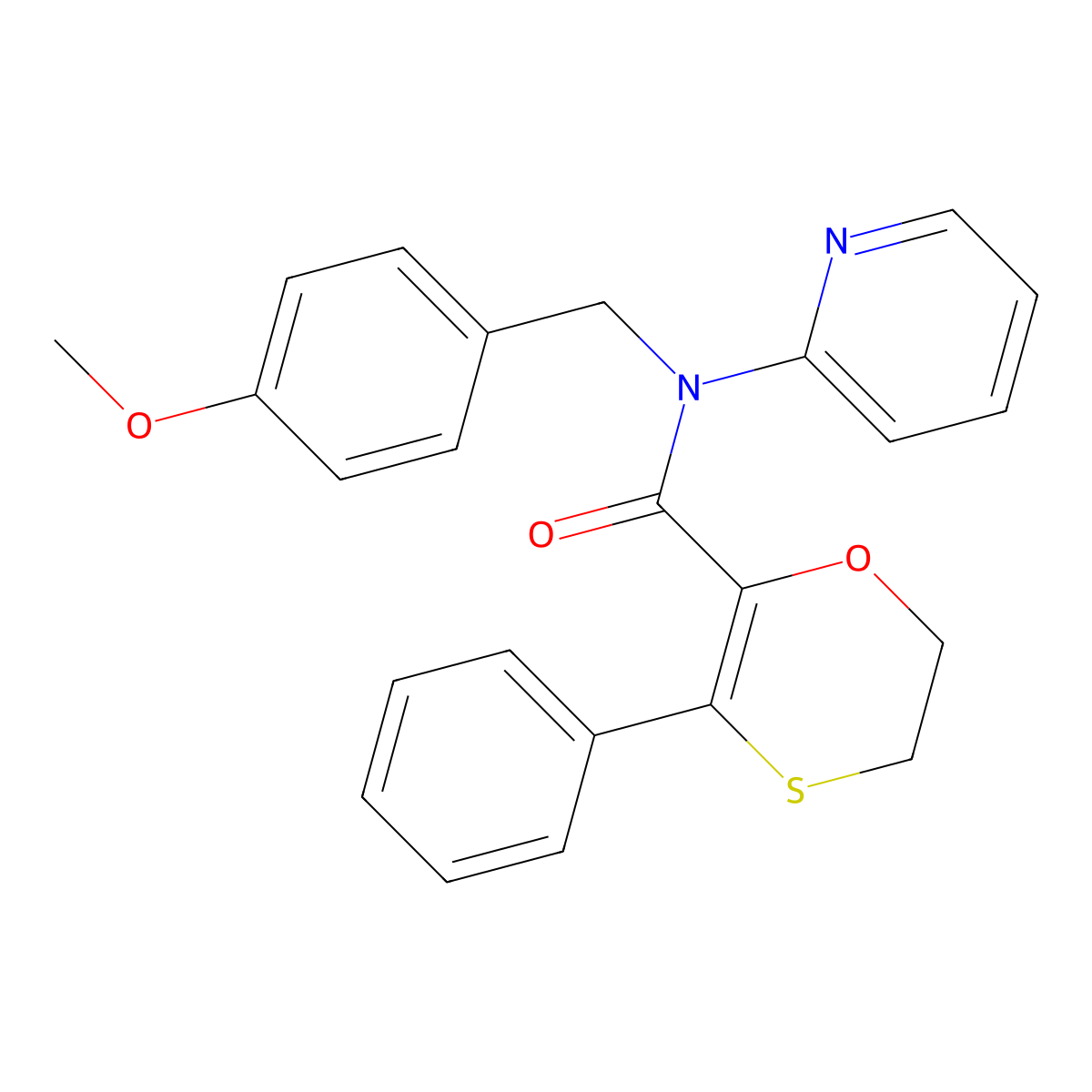 N-(4-methoxybenzyl)-3-phenyl-N-(pyridin-2-yl)-5,6-dihydro-1,4-oxathiine-2-carboxamide molecular structure, CAS 1018067-93-0