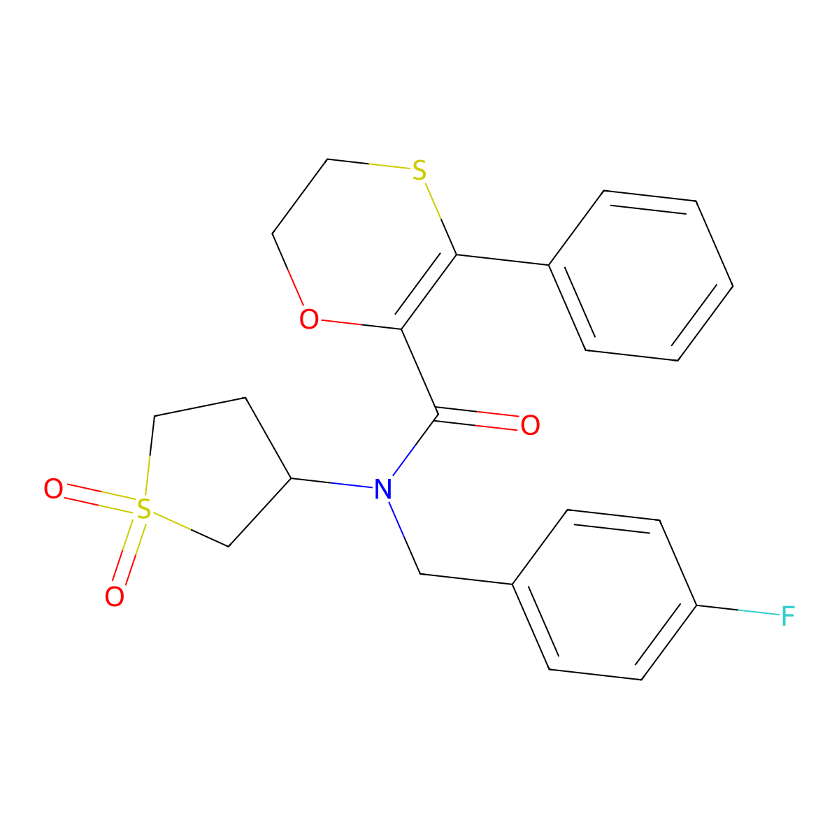 N-(1,1-dioxidotetrahydrothiophen-3-yl)-N-(4-fluorobenzyl)-3-phenyl-5,6-dihydro-1,4-oxathiine-2-carboxamide molecular structure, CAS 1018068-02-4