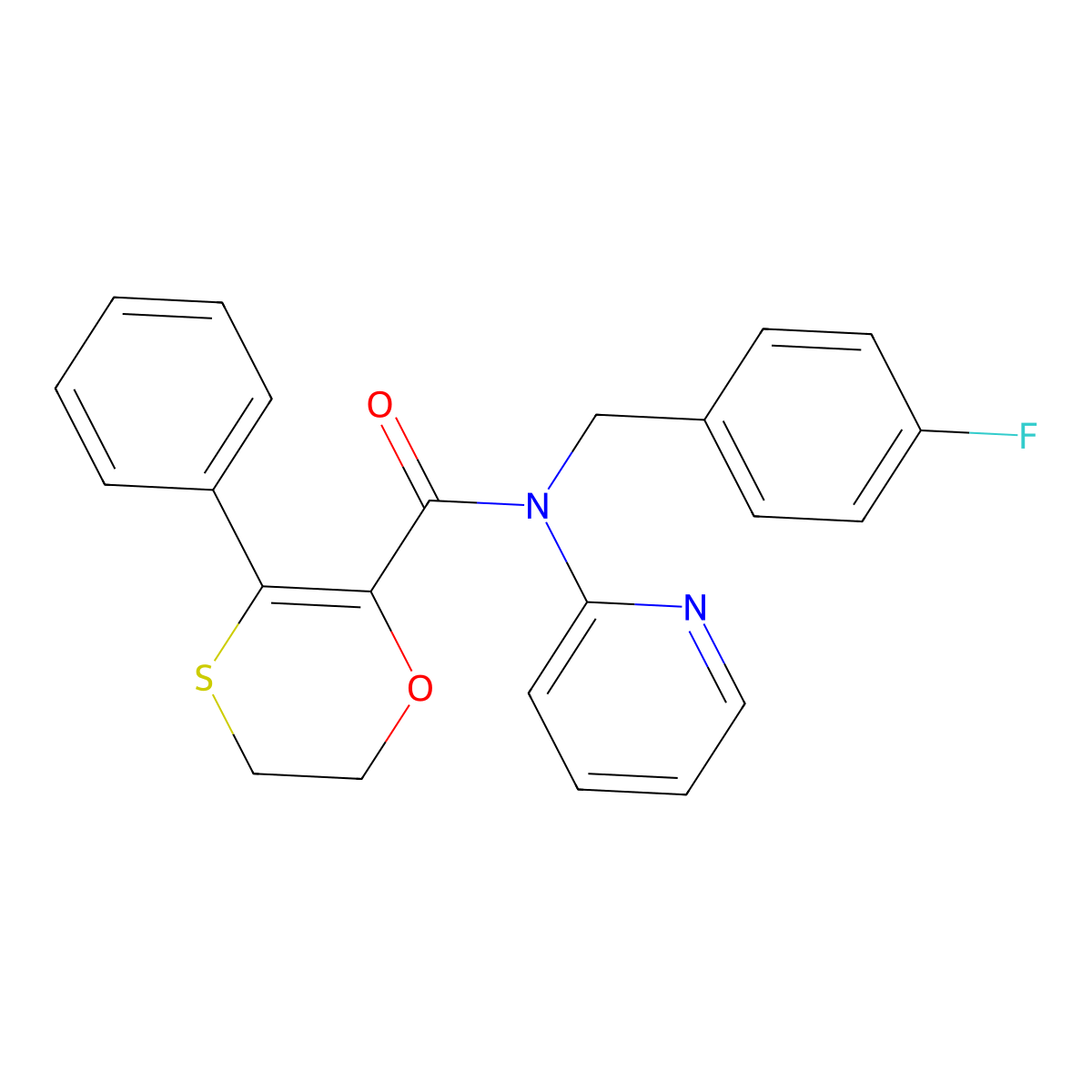 N-(4-fluorobenzyl)-3-phenyl-N-(pyridin-2-yl)-5,6-dihydro-1,4-oxathiine-2-carboxamide molecular structure, CAS 1018068-10-4