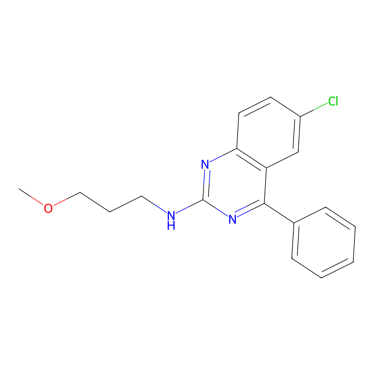 6-chloro-N-(3-methoxypropyl)-4-phenylquinazolin-2-amine molecular structure, CAS 1018070-29-5