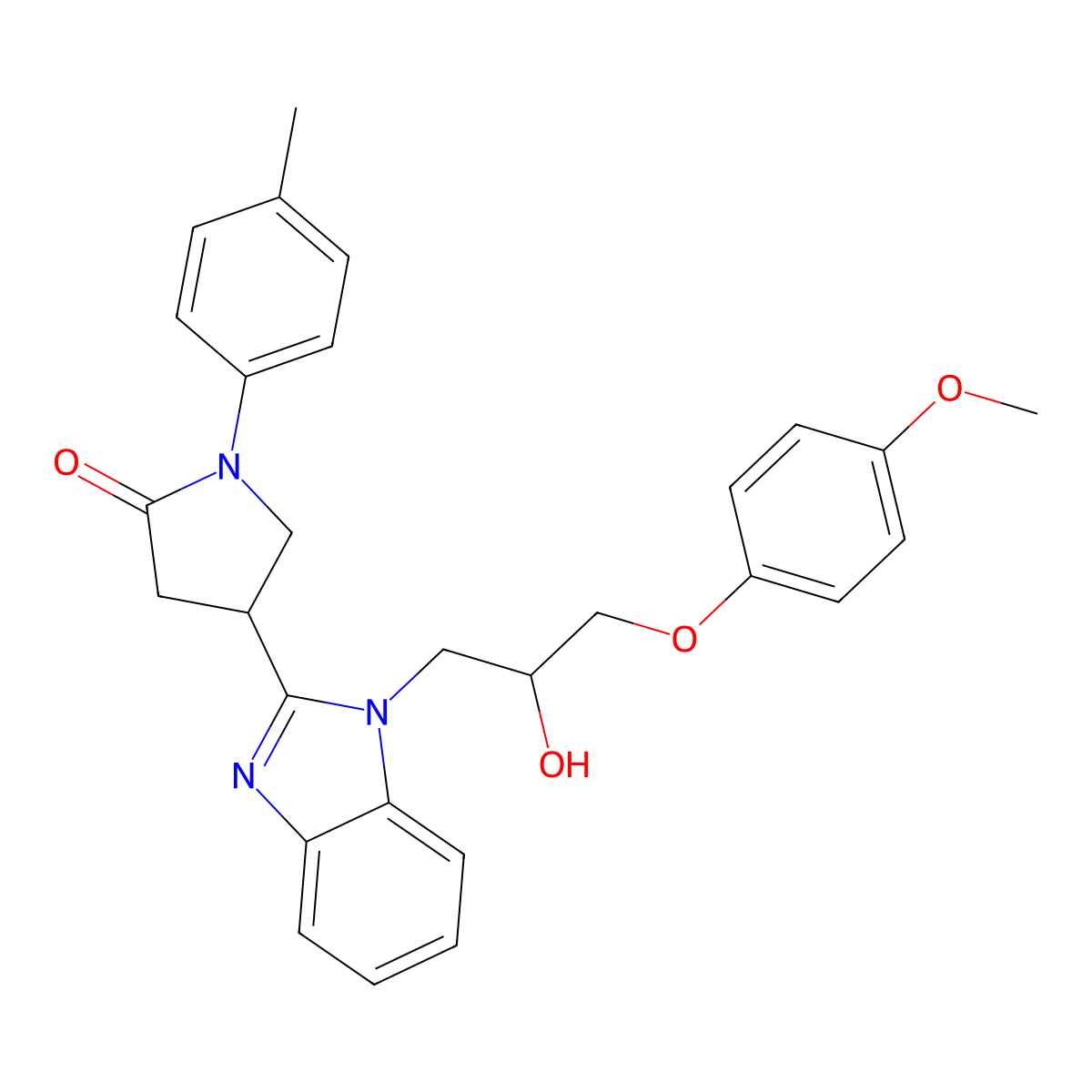 4-{1-[2-hydroxy-3-(4-methoxyphenoxy)propyl]-1H-benzimidazol-2-yl}-1-(4-methylphenyl)pyrrolidin-2-one molecular structure, CAS 1018124-98-5