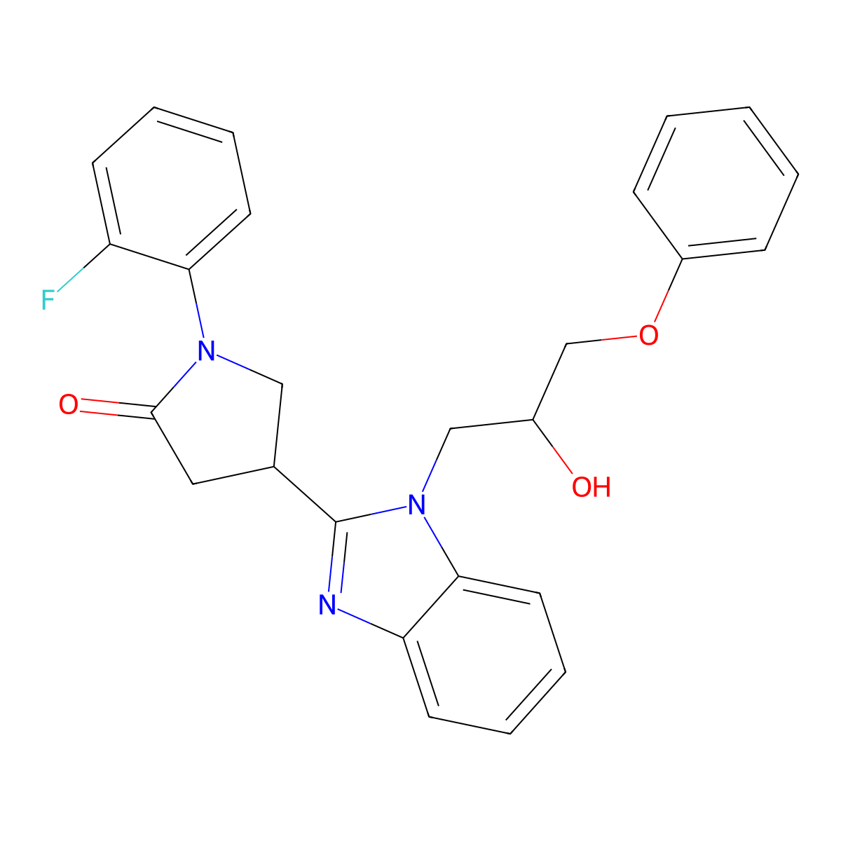 1-(2-fluorophenyl)-4-[1-(2-hydroxy-3-phenoxypropyl)-1H-benzimidazol-2-yl]pyrrolidin-2-one molecular structure, CAS 1018125-00-2