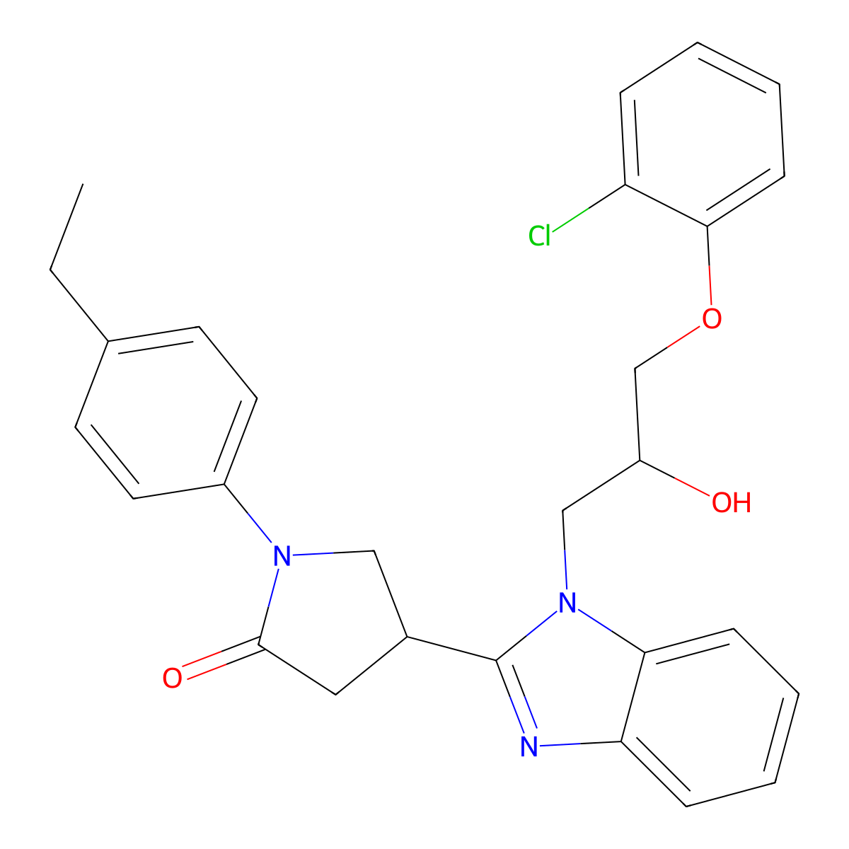 4-{1-[3-(2-Chlorophenoxy)-2-hydroxypropyl]benzimidazol-2-yl}-1-(4-ethylphenyl) pyrrolidin-2-one molecular structure, CAS 1018125-01-3
