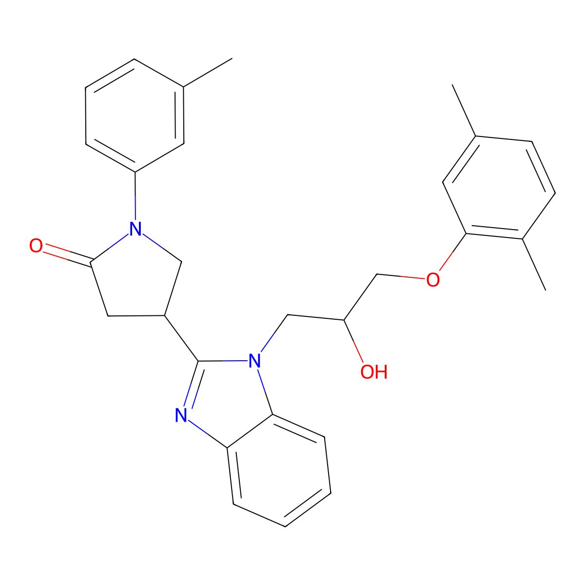 4-{1-[3-(2,5-dimethylphenoxy)-2-hydroxypropyl]-1H-benzimidazol-2-yl}-1-(3-methylphenyl)pyrrolidin-2-one molecular structure, CAS 1018125-02-4